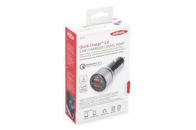 Ednet Quick Charge 3.0 Car Charger, 2 Port Black