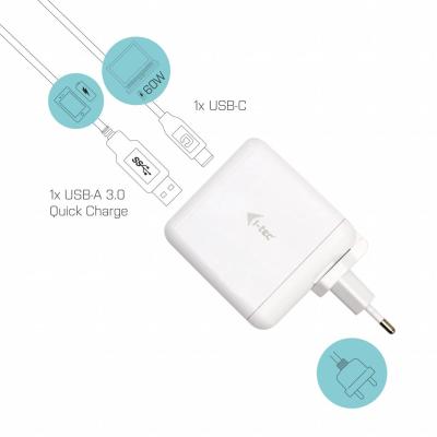 I-TEC USB-C Travel Charger 60W + USB-A Port 18W White