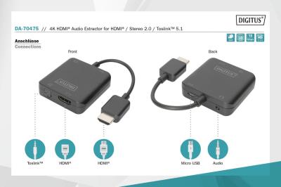 Digitus 4K HDMI Audio Extractor HDMI to HDMI/3.5mm/Toslink