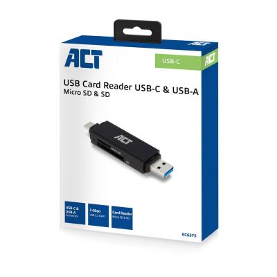 ACT USB-C/USB-A for SD/micro SD Card Reader Black
