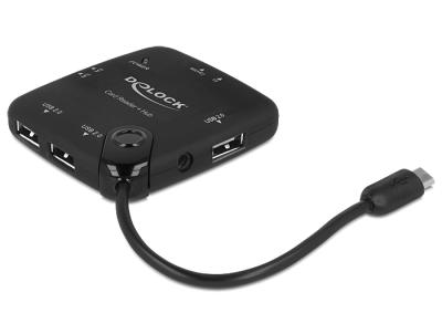 DeLock Micro USB OTG Card Reader + 3 port USB Hub Black