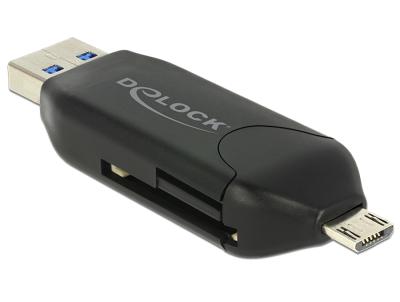 DeLock microUSB OTG + USB3.0 A male Card Reader Black