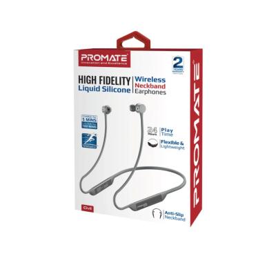 Promate  Civil High-Fidelity Liquid Silicone Wireless Neckband Headset Grey