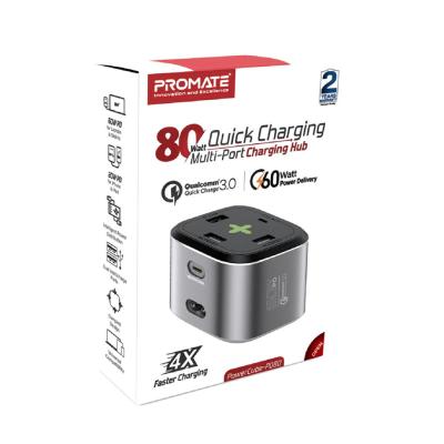 Promate  PowerCube-PD80 80W Quick Charging Multi-Port Charging Station Grey