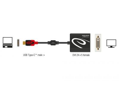 DeLock USB Type-C male > DVI-D (Single Link) (24+5) female (DP Alt Mode) 4K 30Hz Adapter
