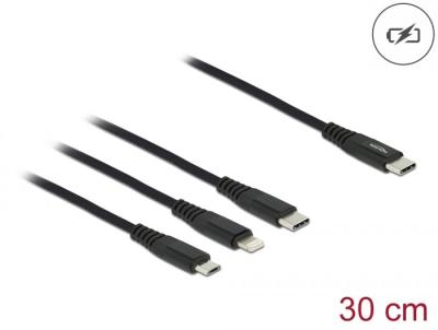 DeLock USB Charging Cable 3 in 1 USB Type-C to Lightning/ Micro USB / USB Type-C 0,3m Black