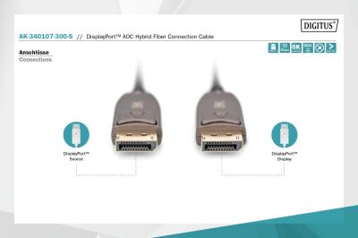 Digitus DisplayPort AOC Hybrid Fiber Optic Cable UHD 8K 30m Black