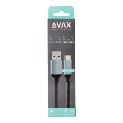 Avax CB301G STEELY USB-A - Type-C 60W 1,5m Cable Black/Grey