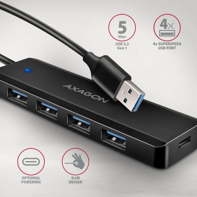 AXAGON HUE-C1A USB-A 5GBPS TRAVEL HUB Black
