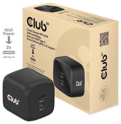 Club3D USB Charger Black+USB-C cable Red