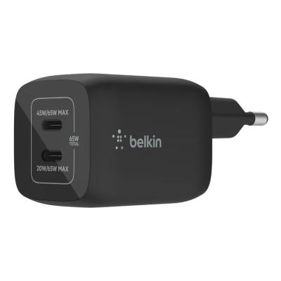Belkin BoostCharge Dual USB-C PD GaN Wall Charger 65W Black