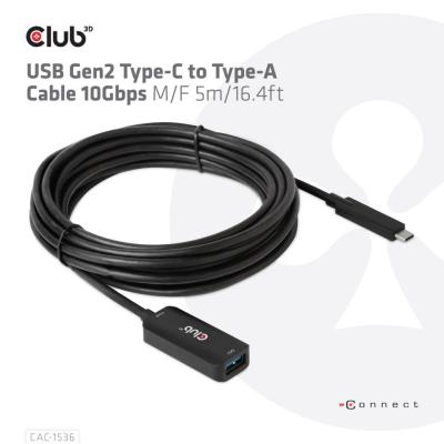 Club3D USB Gen2 Type-C to Type-A cable 5m Black