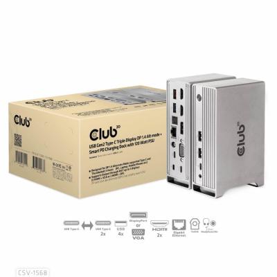 Club3D USB Gen2 Type-C Triple Display DP 1.4 Alt mode Smart PD Charging Dock with 120 Watt PSU