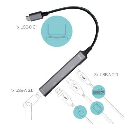 I-TEC 4-port 1xUSB 3.0+3x USB 2.0 USB-C Metal HUB Grey