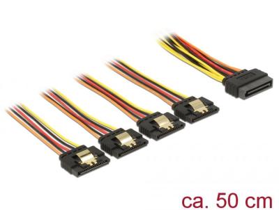 DeLock SATA 15pin power plug with latching function > SATA 15pin power receptacle 4x straight 0,5m