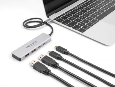DeLock 4-port USB Type-A USB Type-C Hub 0,35m Grey