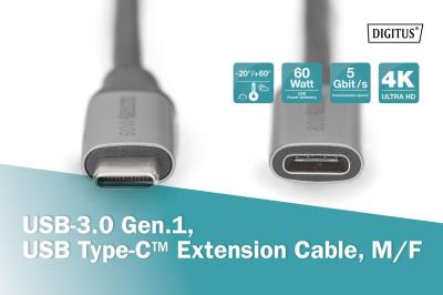 Digitus USB-3.0 Gen.1 USB Type-C extension cable M/F 1m Black