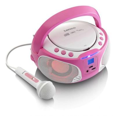 Lenco SCD-650PK Portable FM Radio CD/MP3/USB Microphone & Light Effects Pink