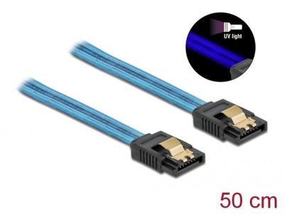 DeLock SATA 6 Gb/s Cable UV glow effect 0,5m Blue
