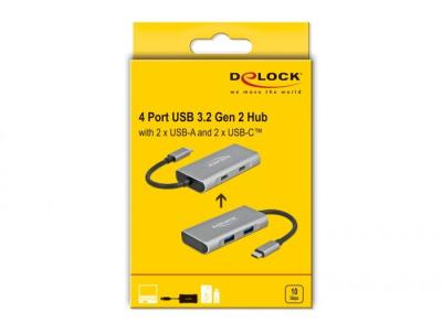 DeLock External USB 3.2 Gen 2 USB Type-C Hub with 2x USB Type-A and 2 x USB Type-C