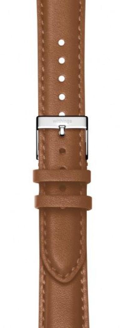 Withings Curved Leather Wristband 18mm Dark Brown & Silver