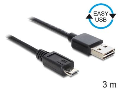 DeLock EASY-USB 2.0 Type-A male > USB 2.0 Type Micro-B male Cable 3m Black