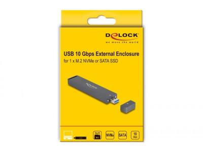 DeLock External Enclosure for M.2 NVME PCIe SSD or SATA SSD with USB 10 Gbps Type-A male