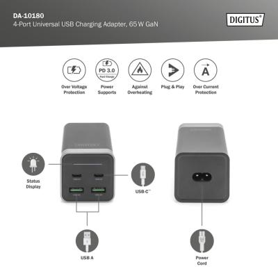 Digitus 4-Port USB-charging adapter 65W Grey