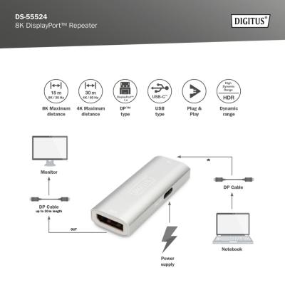 Digitus 8K DisplayPort Repeater Silver