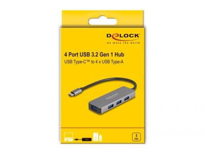 DeLock 4 Port USB 3.2 Gen 1 Hub with USB Type-C connector – USB Type-A ports on the side