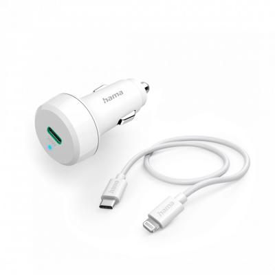 Hama Car Quick Charger with Lightning Charging Cable, PD 20W 1 m White