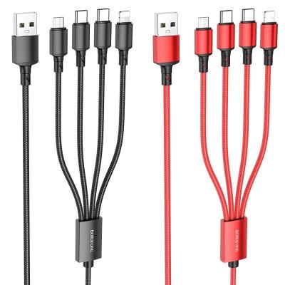 BOROFONE USB-A to 2xUSB-C, micro USB, Lightning male/male cable 1m Black