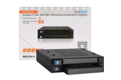 IcyDock flexiDOCK MB522SP-B Dual 2.5” SSD Dock Trayless Hot-Swap SATA / SAS Mobile Rack for Ext 3.5” Bay