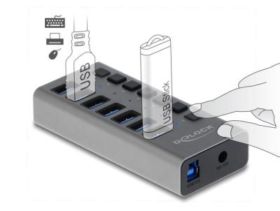 DeLock External USB 5 Gbps HUB with 7 Ports + Switch Grey