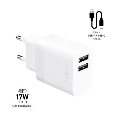 FIXED Dual USB Travel Charger 17W + USB/USB-C Cable White