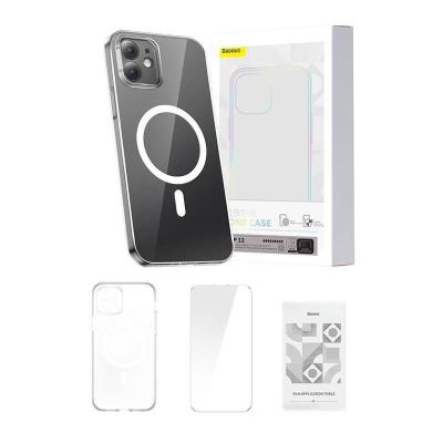 Baseus Crystal Mágneses telefontok iPhone 12-höz Edzett üveg kijelzővédő fólia + Tisztító készlet