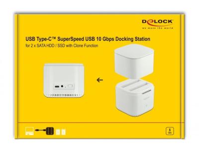 DeLock USB Type-C 3.2 Docking Station for 2 x 2.5″ SATA HDD / SSD with Clone Function