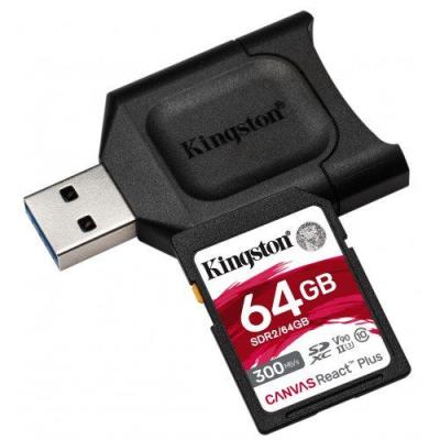 Kingston 64GB SDXC SDR2 Class 10 UHS-II U3 Canvas React Plus Kit + MLP SD Reader