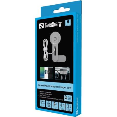 Sandberg ScreenMount Magnet Charger 15W Silver