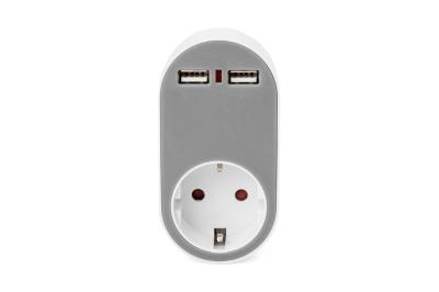 Digitus DA-70617 Universal USB Plug-in Charger with 2 x USB-A Sockets and Integrated Socket
