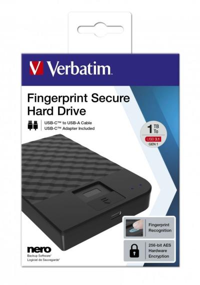 Verbatim 1TB 2,5" USB3.1 Fingerprint Secure Portable Hard Drive Black