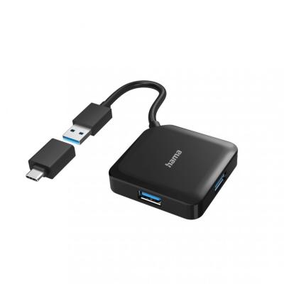 Hama 4 Ports USB 3.2 USB Hub  Black + USB Type-C Adapter