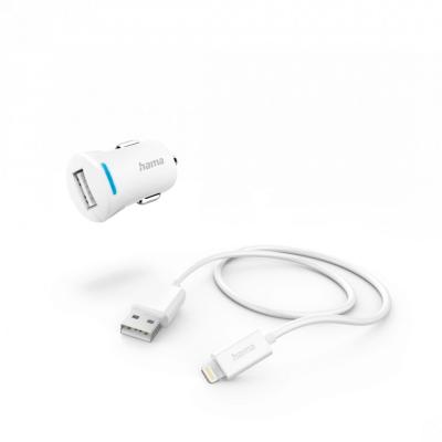 Hama Car Charger with Lightning Charging Cable 12W 1m White