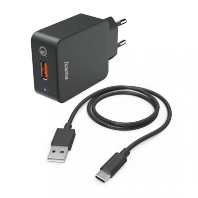 Hama FIC E3 QC 3.0 USB -TYPE-C kábellel hálózati töltő szett Black