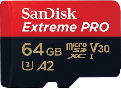 Sandisk 64GB microSDXC Extreme Pro Class 10 UHS-I A2 C10 V30 + adapterrel
