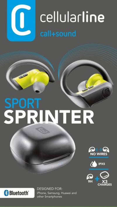 Cellularline True wireless headphones Sprinter with sports attachments, AQL? certification, black