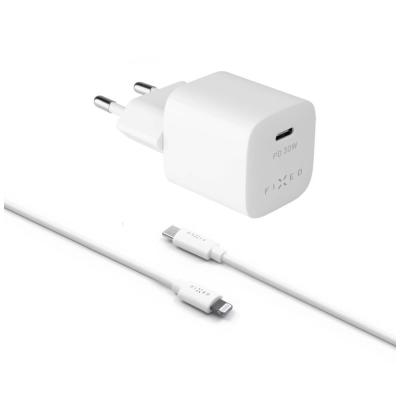 FIXED Mini USB-C Travel Charger 30W + USB-C/Lightning Cable, white