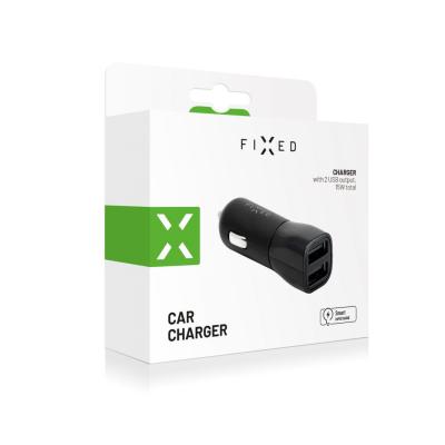 FIXED Car charger with 2xUSB output, 15W Smart Rapid Charge Fekete