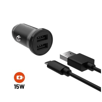 FIXED Dual USB Car Charger 15W + USB/micro USB Cable Black