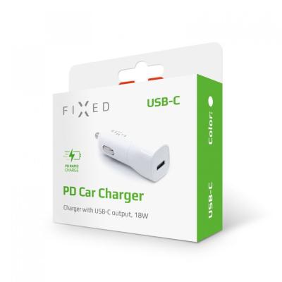 FIXED Car charger with USB-C output and PD support, 18W Fehér